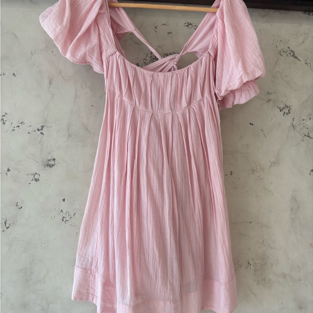 Pink Flowy Dress with Ruffle Sleeves